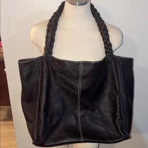 Wilsons Leather Black Tote with Braided Straps